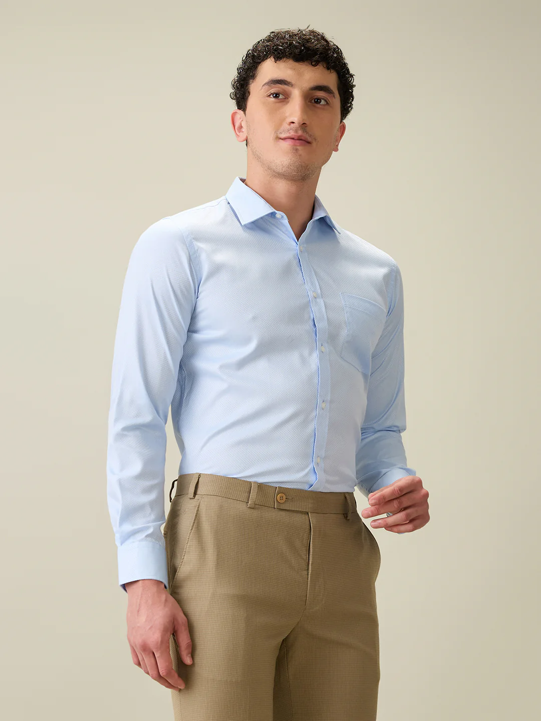 Park Avenue Men Blue Structure Slim Fit Cotton Blend Shirt - Image 3