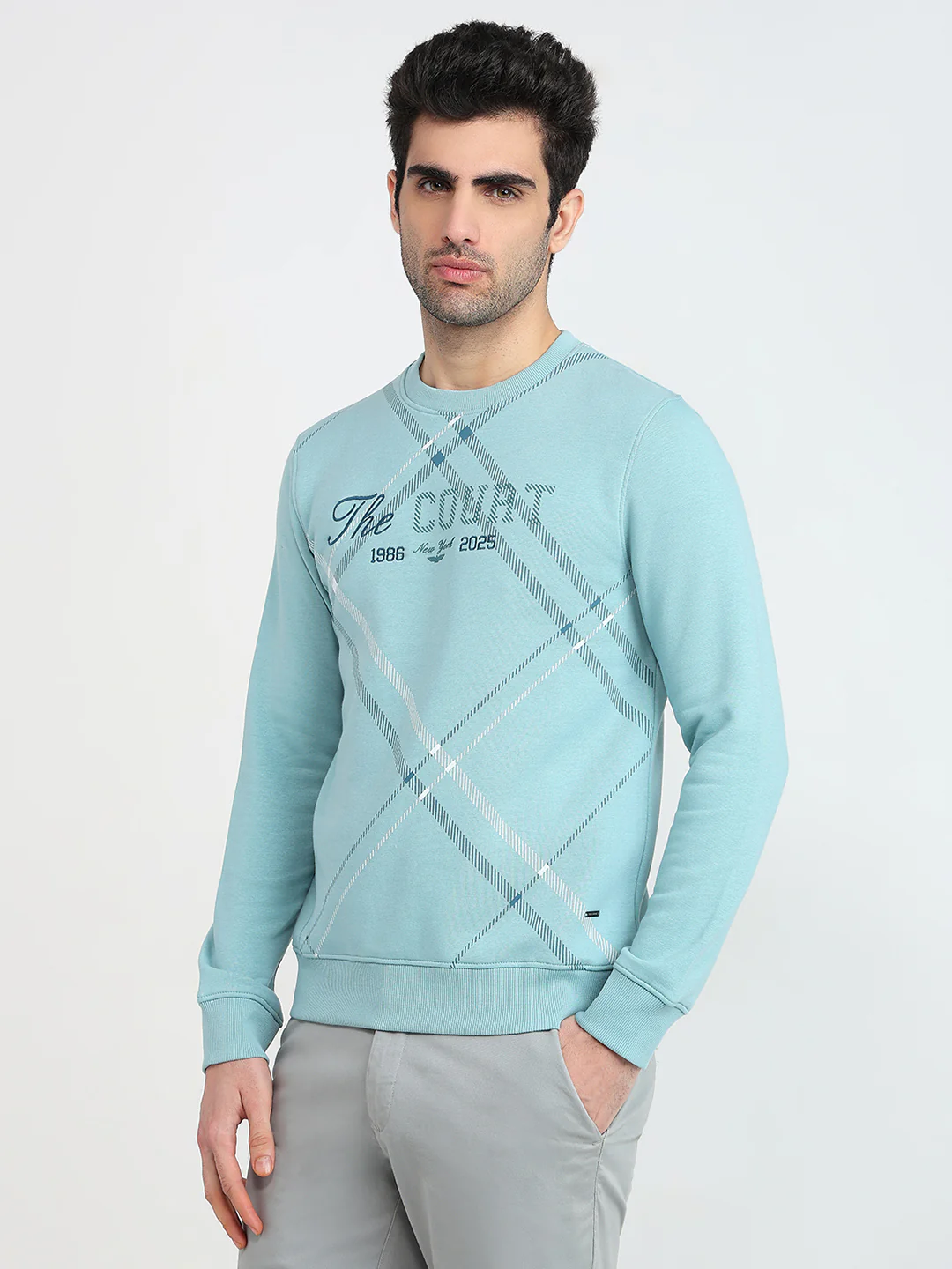 Park Avenue Men Blue Structure Slim Fit Cotton Blend Sweatshirt - Image 2