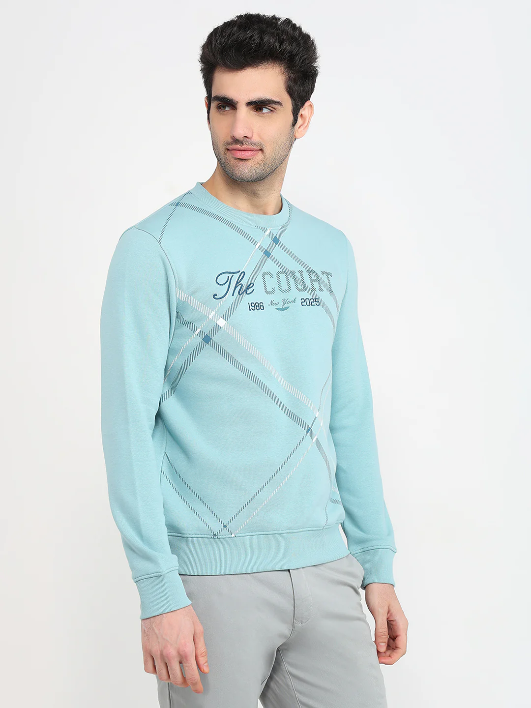Park Avenue Men Blue Structure Slim Fit Cotton Blend Sweatshirt - Image 3