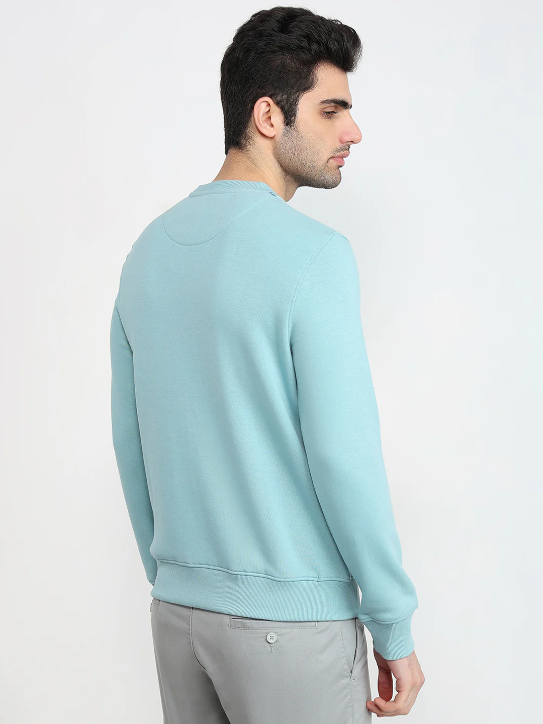Park Avenue Men Blue Structure Slim Fit Cotton Blend Sweatshirt - Image 4