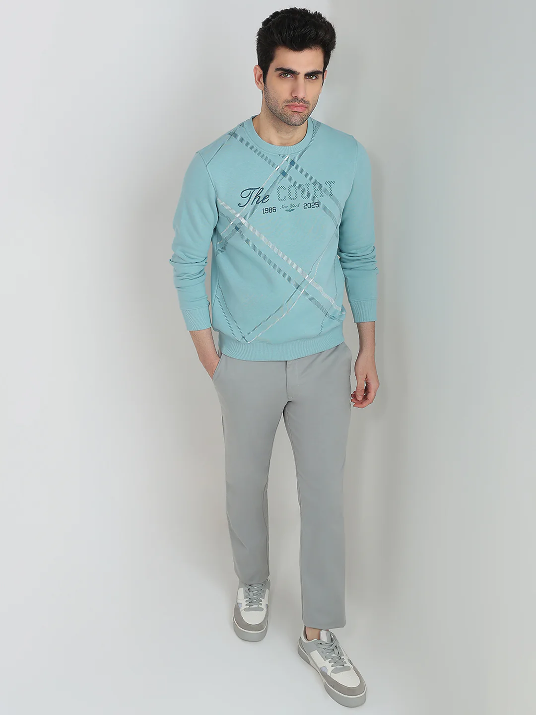 Park Avenue Men Blue Structure Slim Fit Cotton Blend Sweatshirt - Image 5
