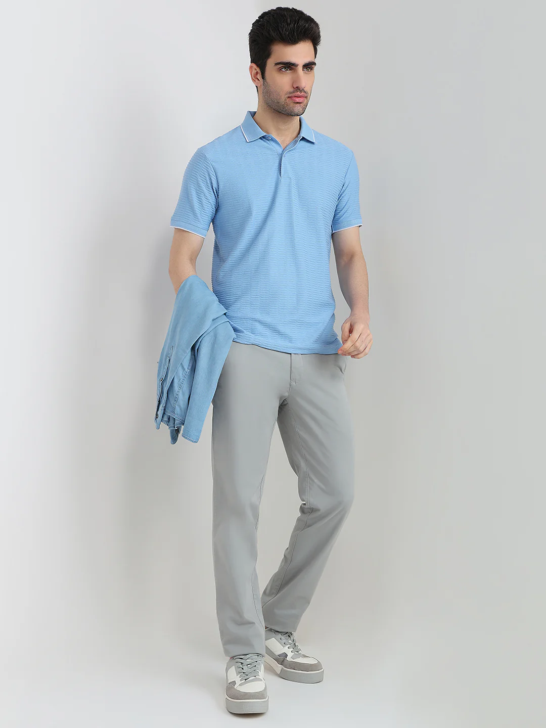 Park Avenue Men Blue Structure Slim Fit Cotton Blend T-shirt - Image 5