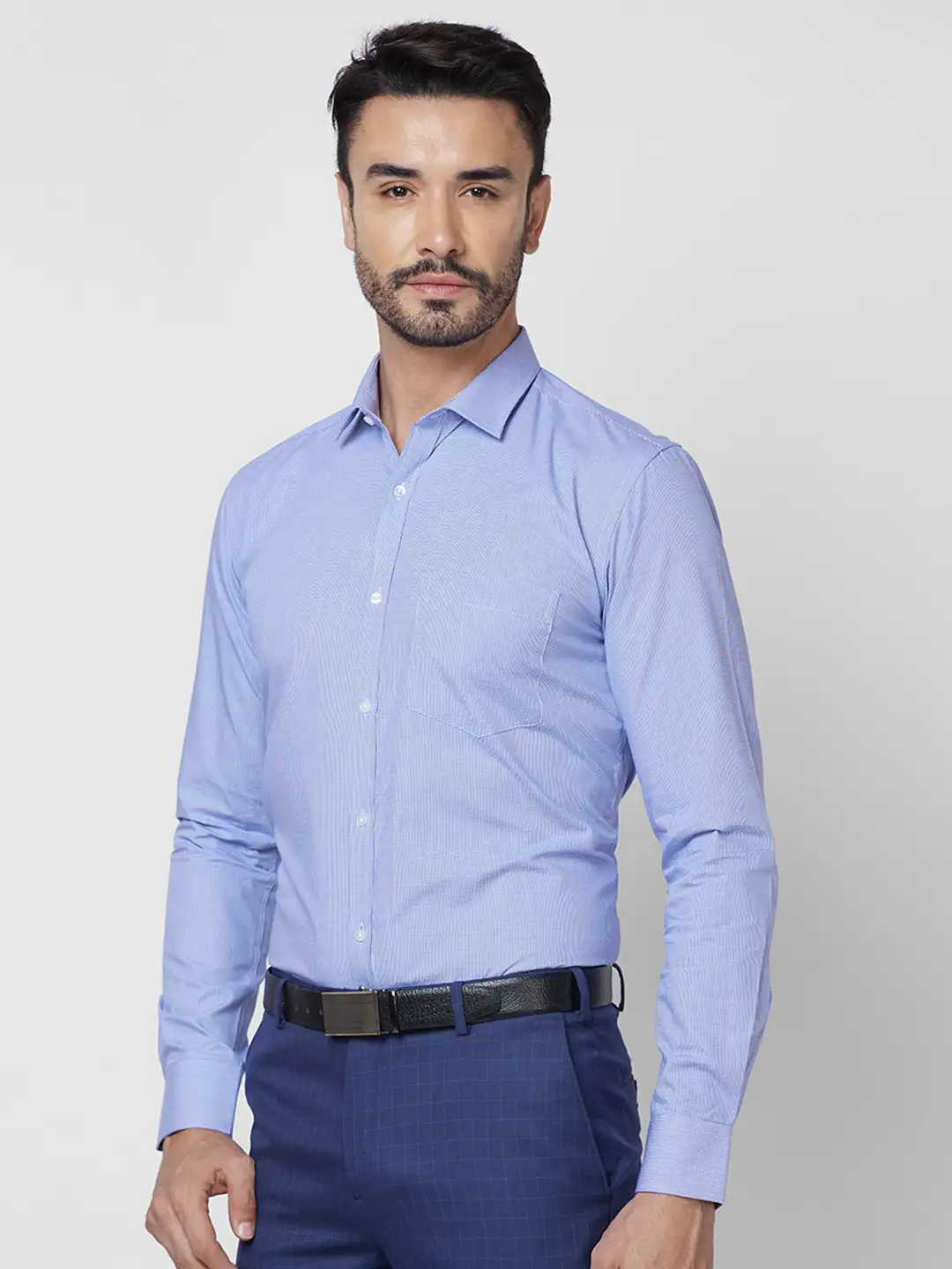 Park Avenue Men Blue Structure Slim Fit Cotton Shirt - Image 3