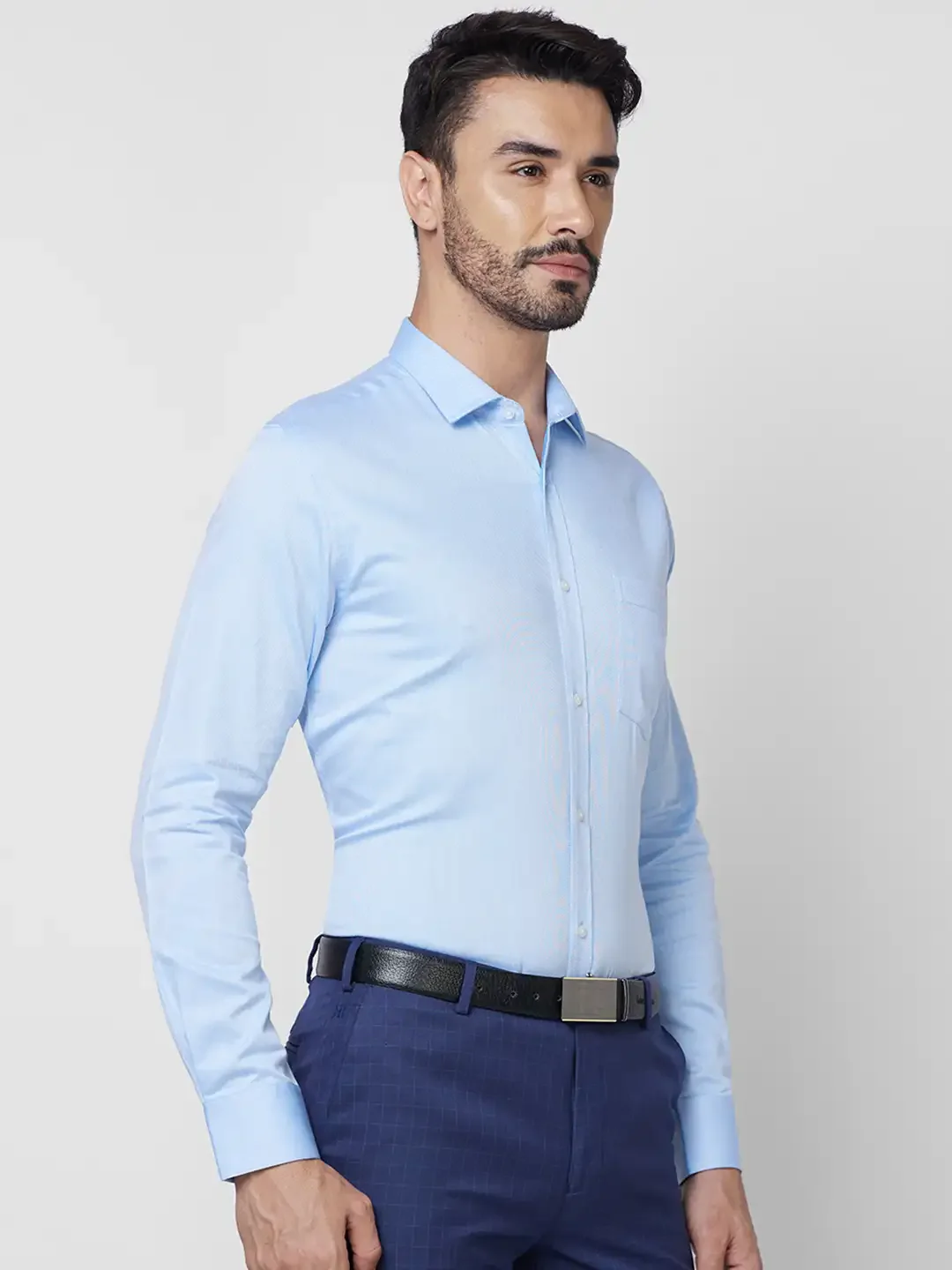 Park Avenue Men Blue Structure Slim Fit Cotton Shirt - Image 2