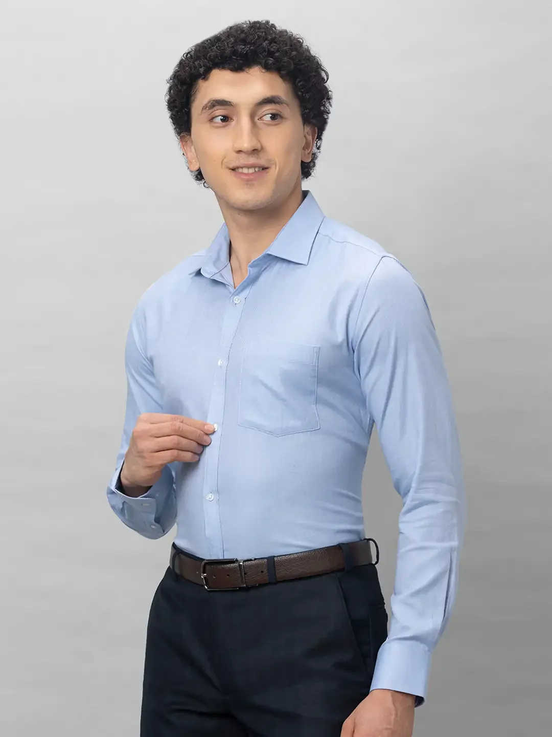 Park Avenue Men Blue Structure Slim Fit Cotton Shirts - Image 3