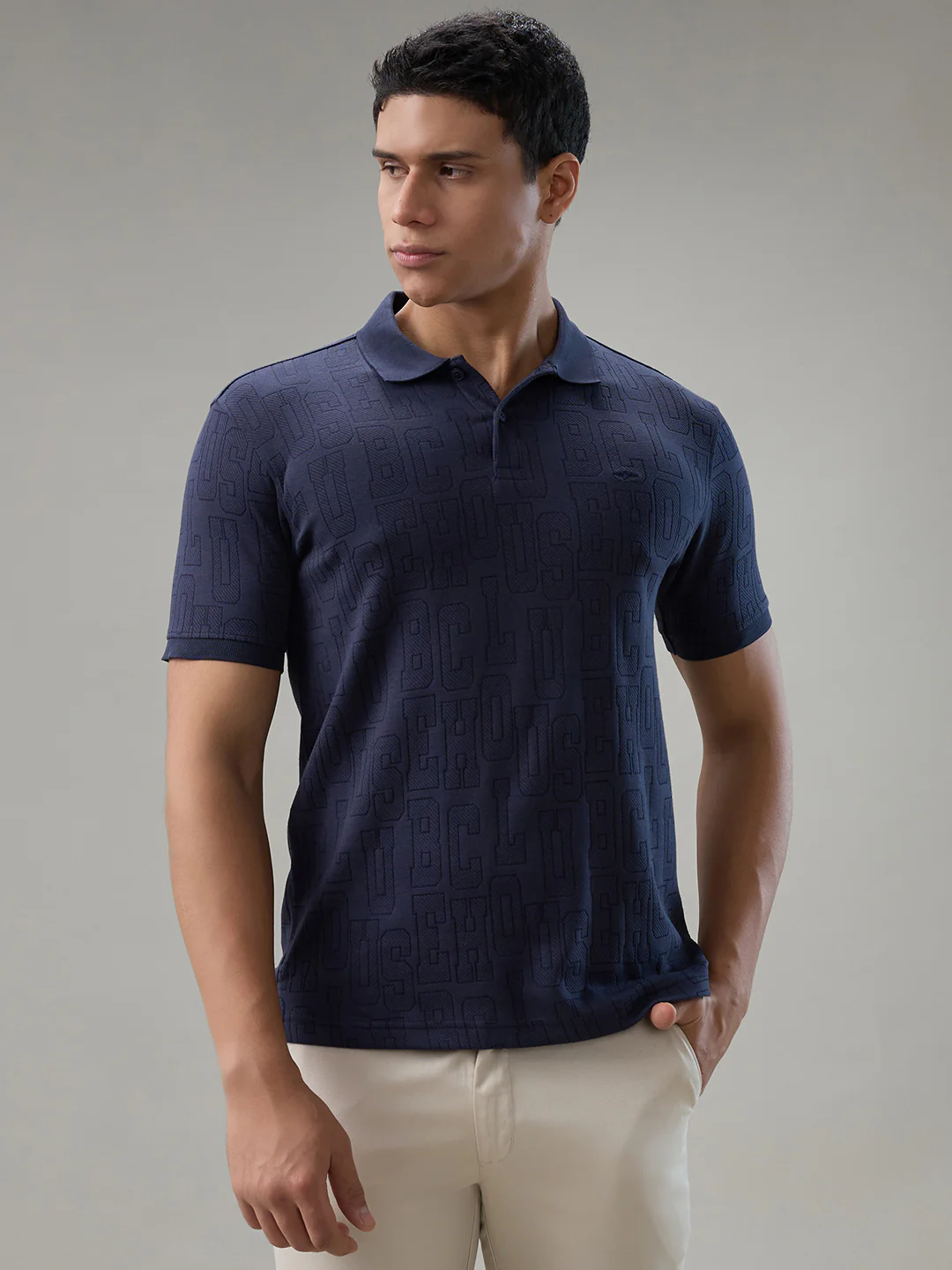 Park Avenue Men Blue Structure Slim Fit Cotton T-Shirt