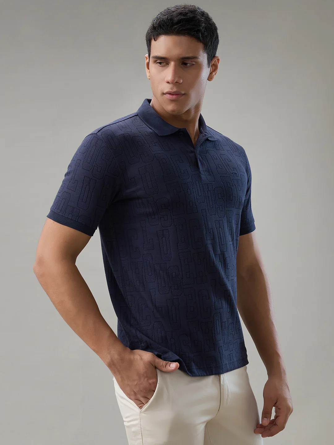 Park Avenue Men Blue Structure Slim Fit Cotton T-Shirt - Image 2