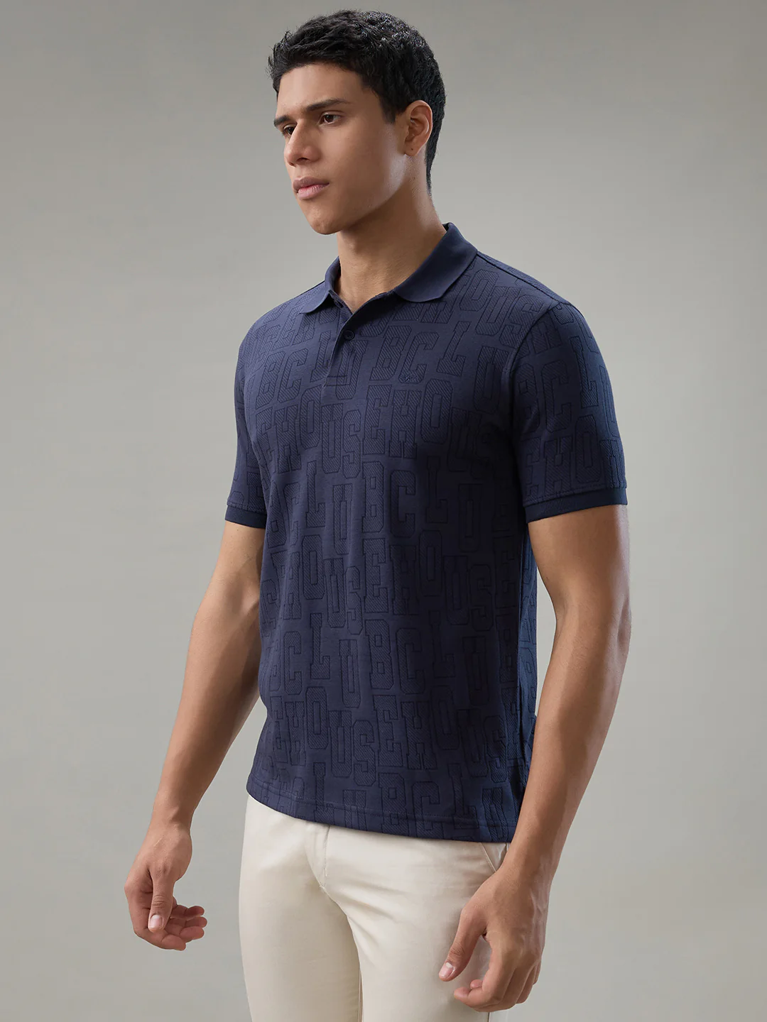Park Avenue Men Blue Structure Slim Fit Cotton T-Shirt - Image 3