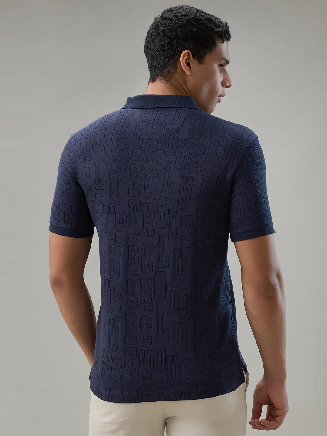 Park Avenue Men Blue Structure Slim Fit Cotton T-Shirt - Image 4