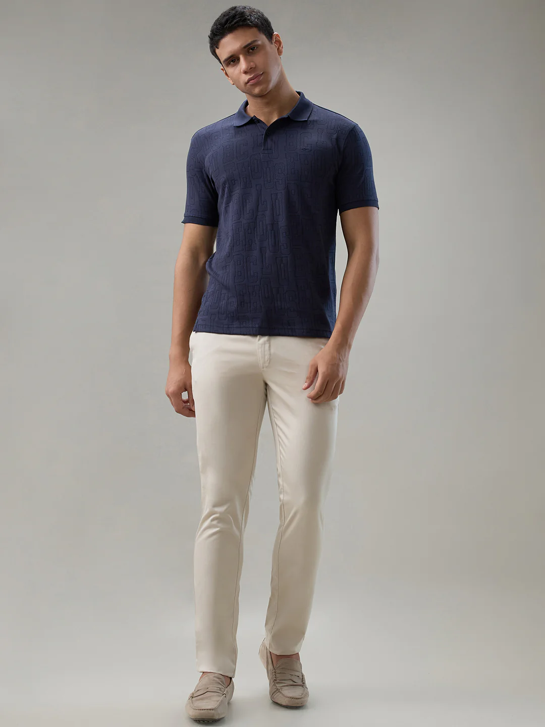 Park Avenue Men Blue Structure Slim Fit Cotton T-Shirt - Image 5