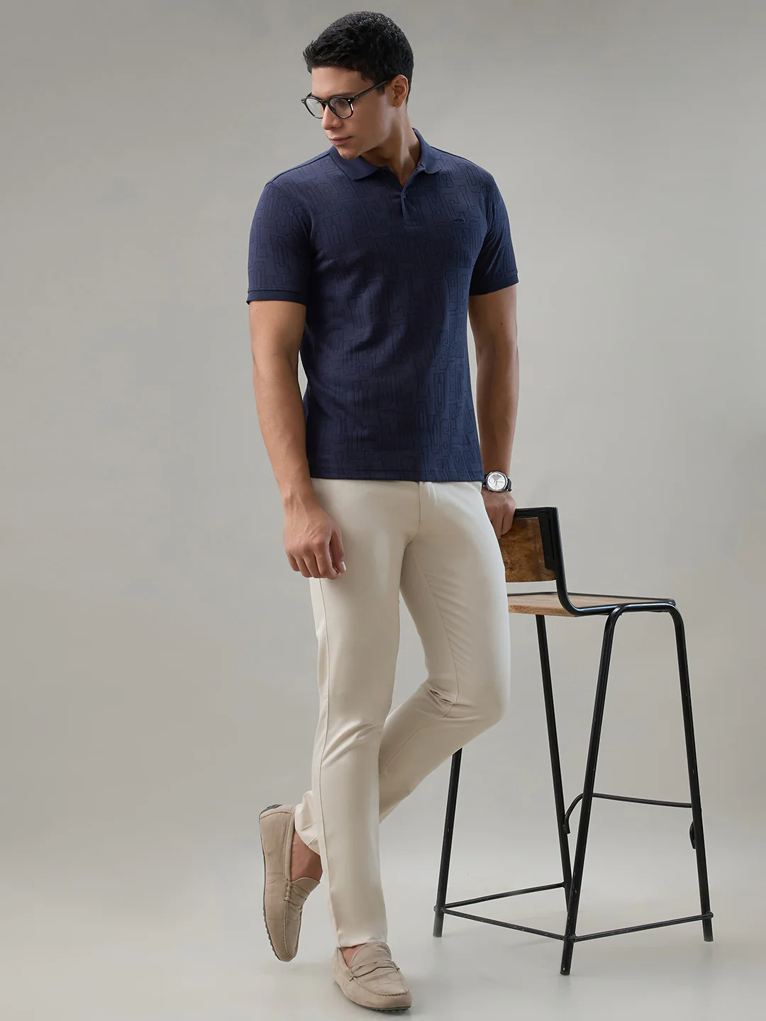 Park Avenue Men Blue Structure Slim Fit Cotton T-Shirt - Image 7