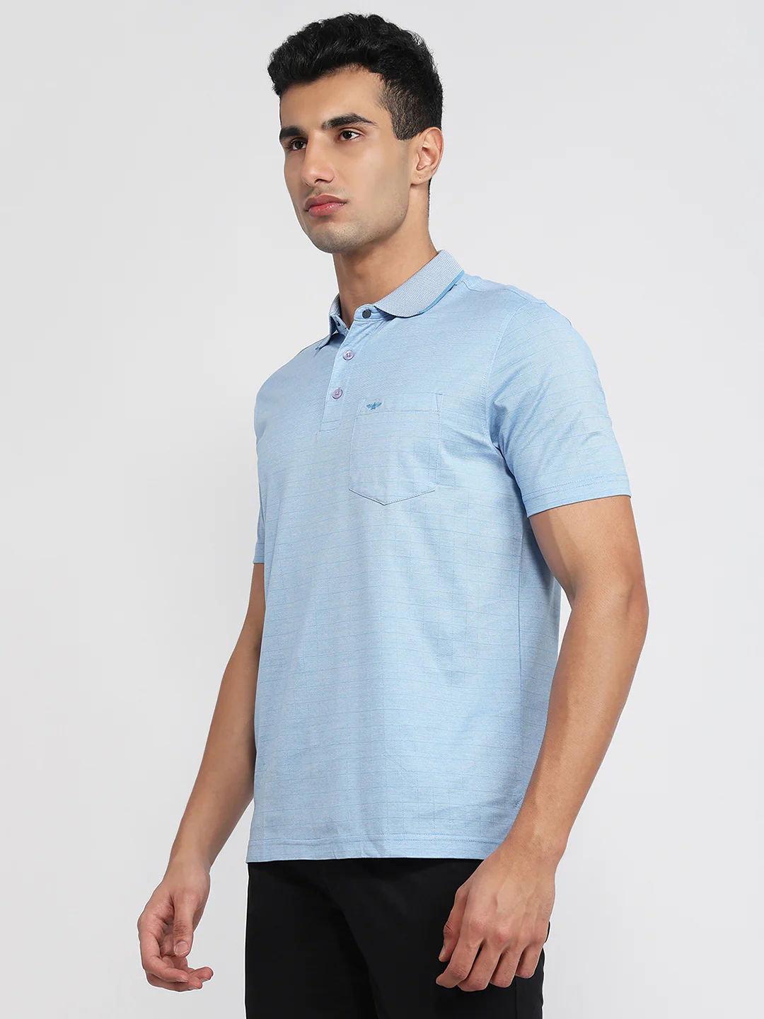 Park Avenue Men Blue Structure Slim Fit Cotton T-shirt - Image 2