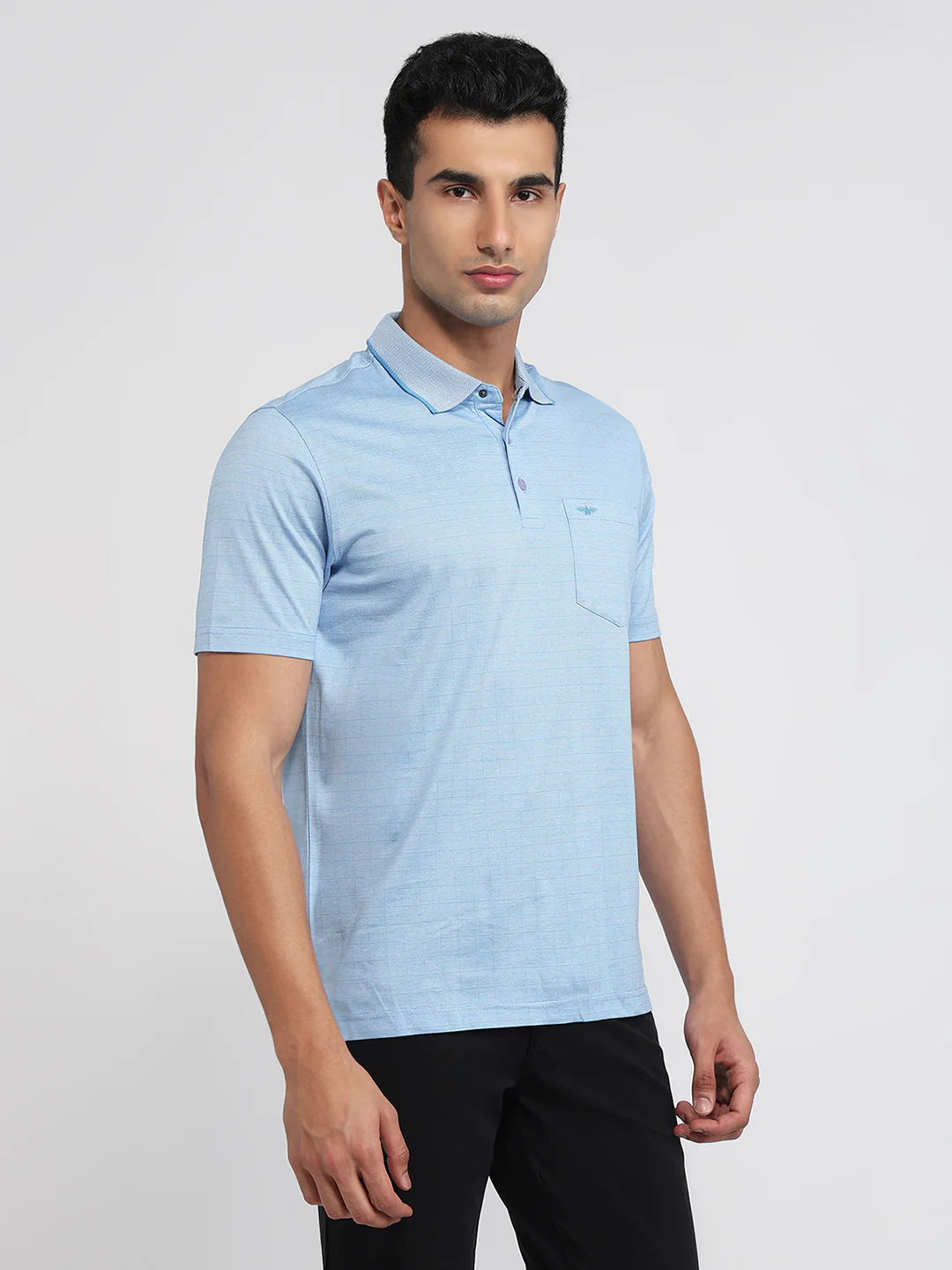 Park Avenue Men Blue Structure Slim Fit Cotton T-shirt - Image 3