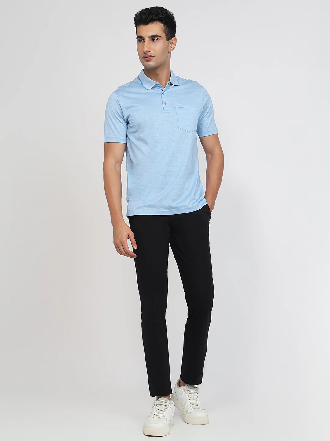 Park Avenue Men Blue Structure Slim Fit Cotton T-shirt - Image 5