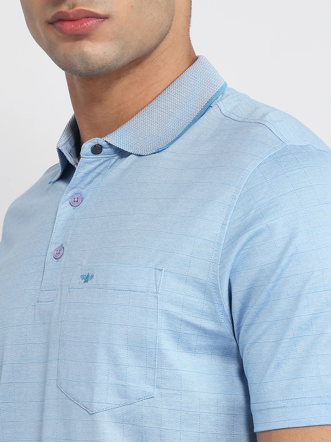 Park Avenue Men Blue Structure Slim Fit Cotton T-shirt - Image 6