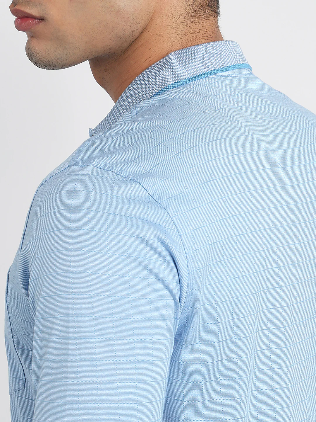 Park Avenue Men Blue Structure Slim Fit Cotton T-shirt - Image 7