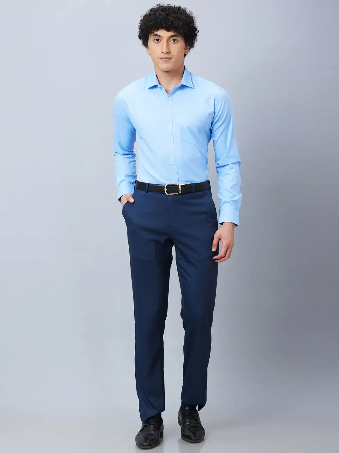 Park Avenue Men Blue Structure Slim Fit Polyester Blend Cutaway Collar Shirt - Image 6