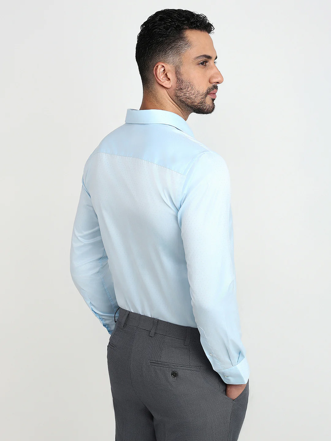 Park Avenue Men Blue Structure Slim Fit Polyester Blend Formal Shirt - Image 4