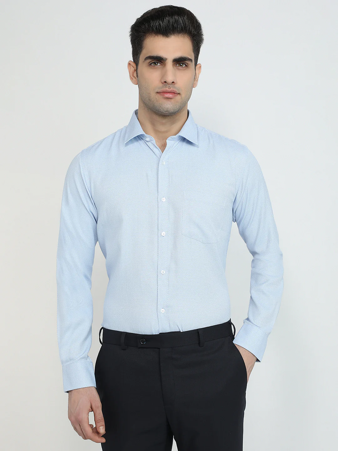 Park Avenue Men Blue Structure Slim Fit Polyester Blend Formal Shirt