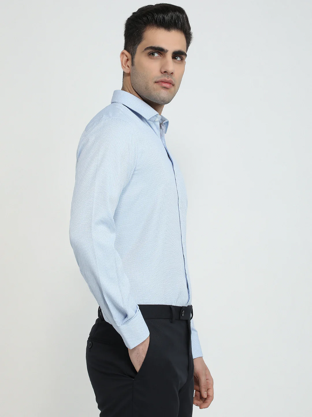 Park Avenue Men Blue Structure Slim Fit Polyester Blend Formal Shirt - Image 3