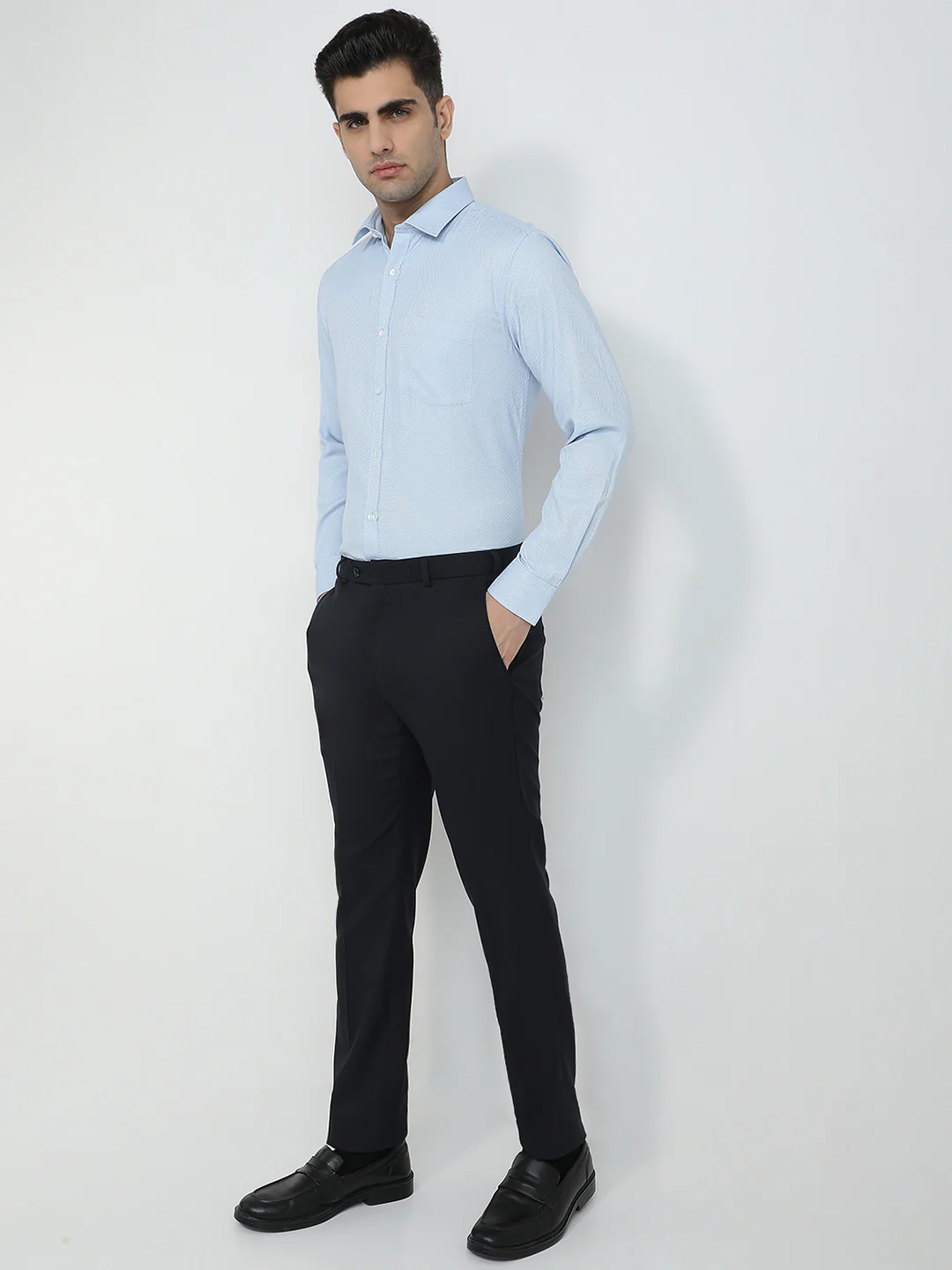 Park Avenue Men Blue Structure Slim Fit Polyester Blend Formal Shirt - Image 5