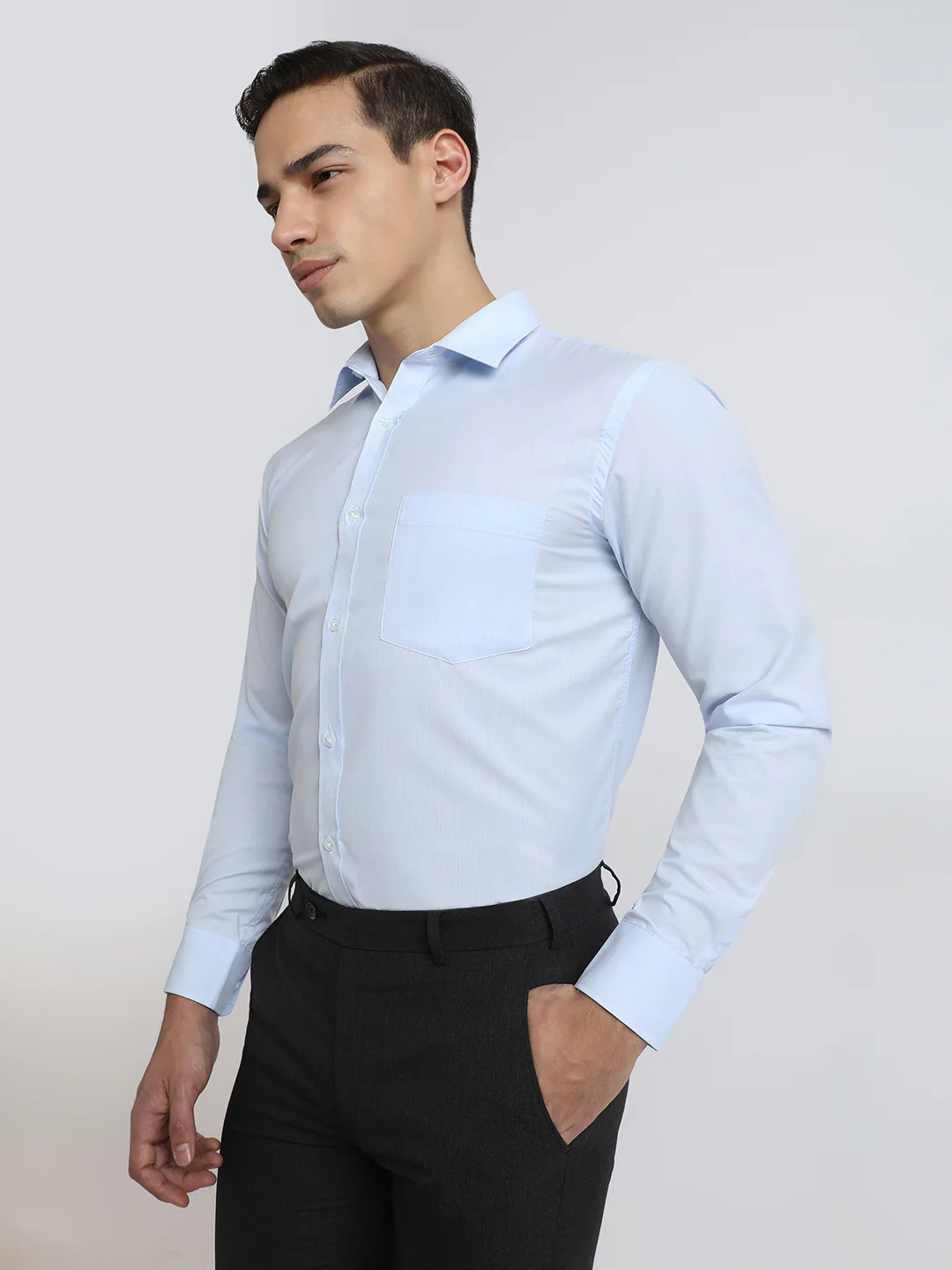 Park Avenue Men Blue Structure Slim Fit Polyester Blend Shirt - Image 3