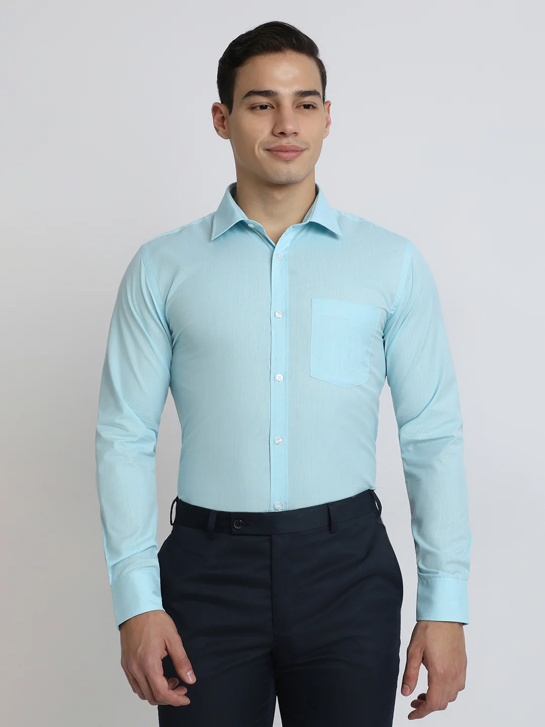 Park Avenue Men Blue Structure Slim Fit Polyester Blend Shirt