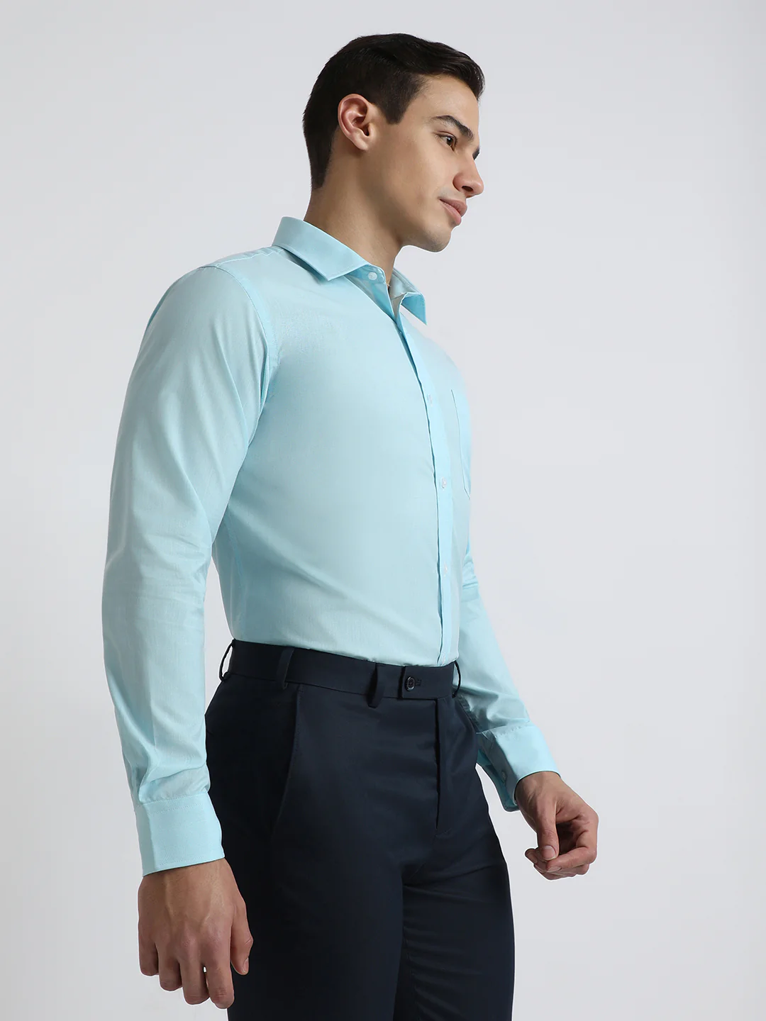 Park Avenue Men Blue Structure Slim Fit Polyester Blend Shirt - Image 2