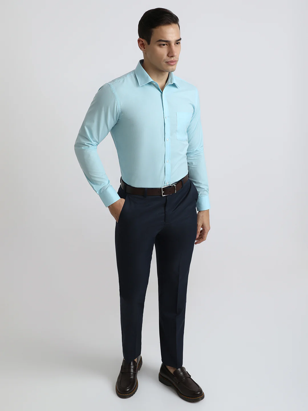 Park Avenue Men Blue Structure Slim Fit Polyester Blend Shirt - Image 5