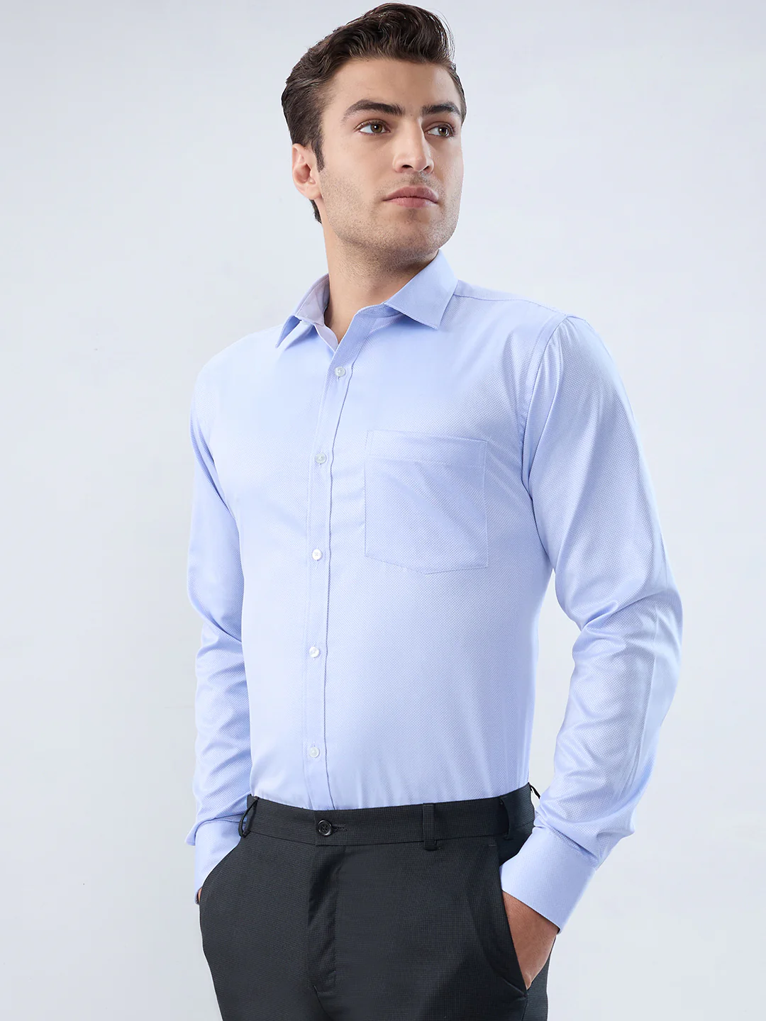 Park Avenue Men Blue Structure Slim Fit Polyester Blend Shirt - Image 3