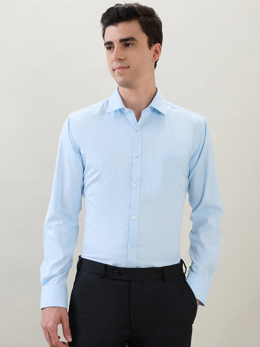 Park Avenue Men Blue Structure Slim Fit Polyester Blend Shirt