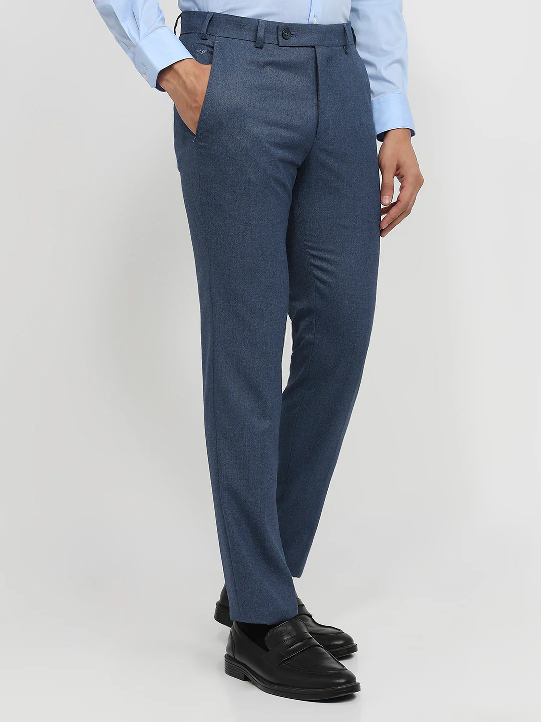 Park Avenue Men Blue Structure Slim Fit Polyester Blend Trouser - Image 3