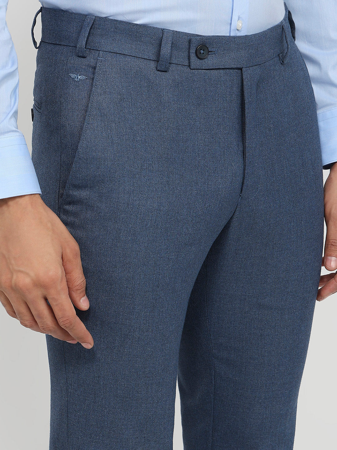 Park Avenue Men Blue Structure Slim Fit Polyester Blend Trouser - Image 6