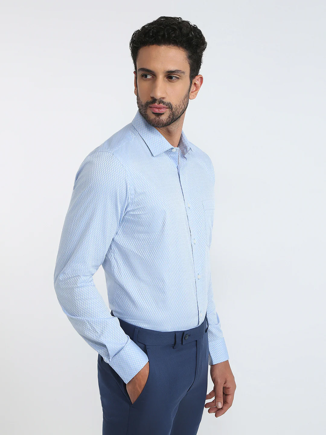 Park Avenue Men Blue Structure Slim Fit Polyester Blend Trouser - Image 2