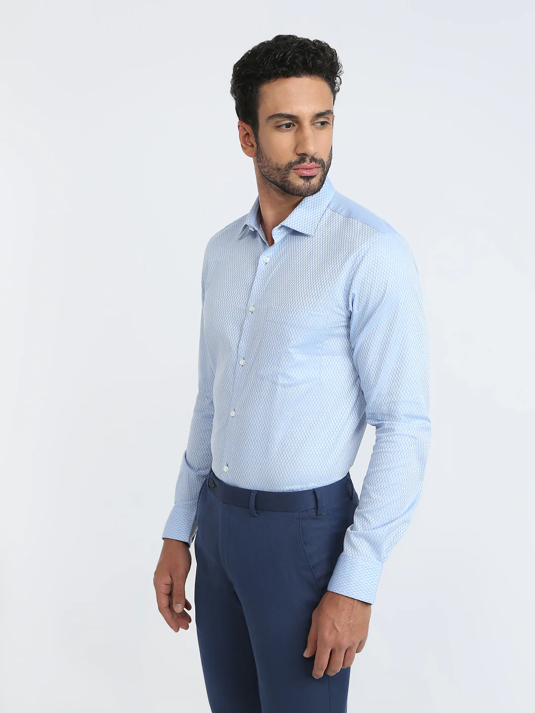 Park Avenue Men Blue Structure Slim Fit Polyester Blend Trouser - Image 3