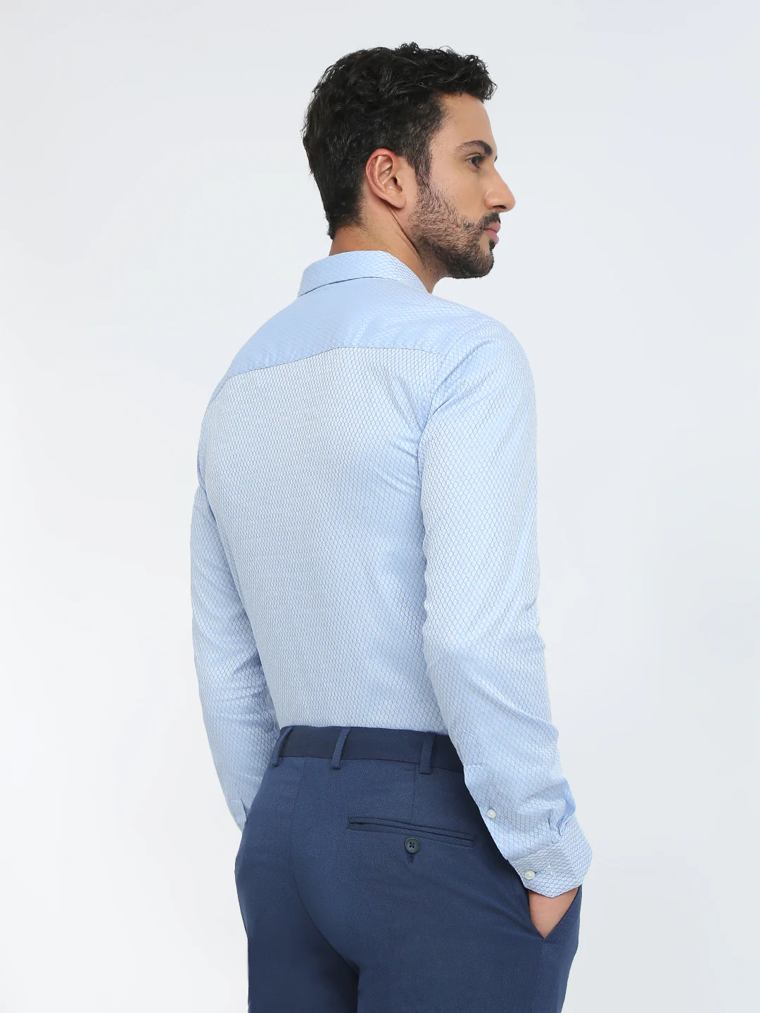 Park Avenue Men Blue Structure Slim Fit Polyester Blend Trouser - Image 4