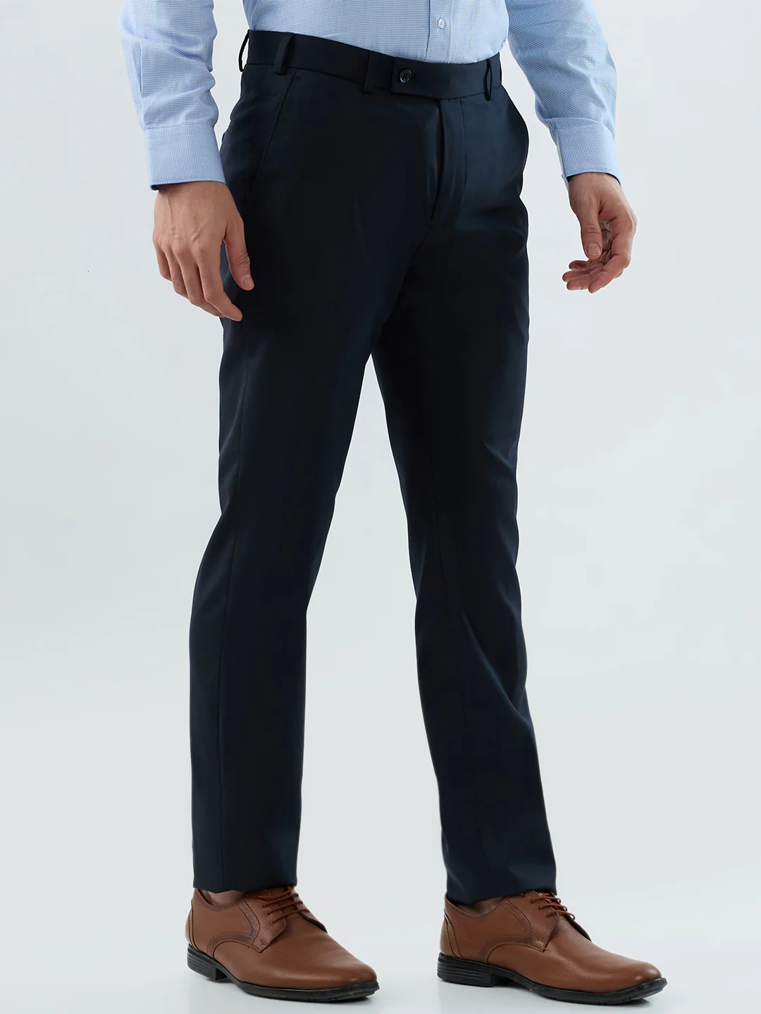 Park Avenue Men Blue Structure Slim Fit Polyester Blend Trouser - Image 2