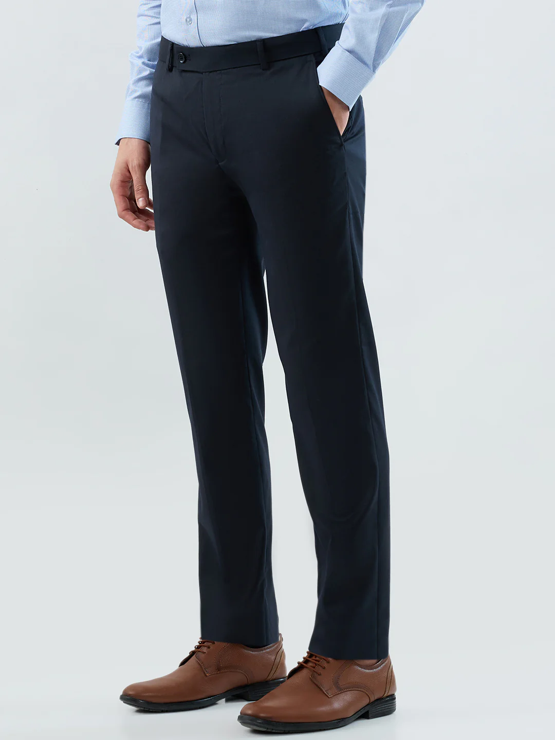Park Avenue Men Blue Structure Slim Fit Polyester Blend Trouser - Image 3
