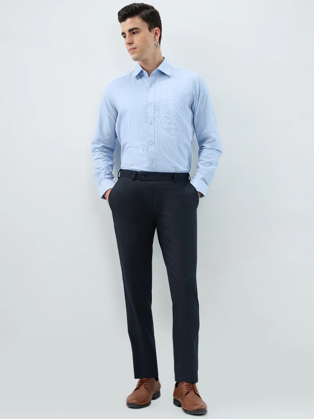 Park Avenue Men Blue Structure Slim Fit Polyester Blend Trouser - Image 5