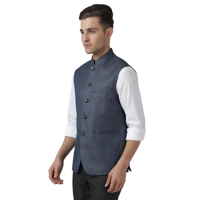 Park Avenue Men Blue Structure Slim Fit Polyester Blend Waist Coat - Image 3