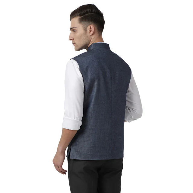 Park Avenue Men Blue Structure Slim Fit Polyester Blend Waist Coat - Image 4