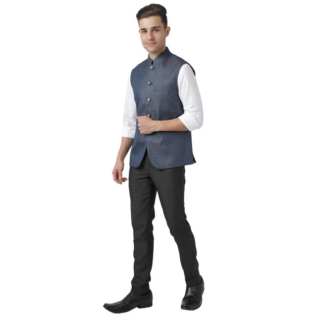 Park Avenue Men Blue Structure Slim Fit Polyester Blend Waist Coat - Image 5