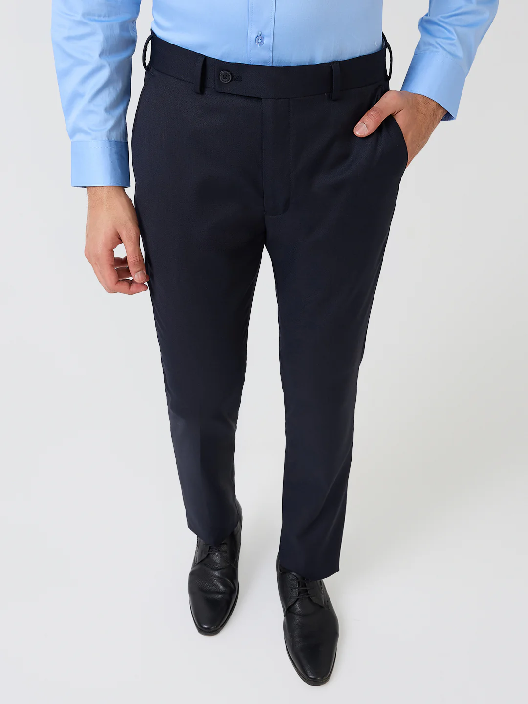 Park Avenue Men Blue Structure Slim Fit Wool Blend Trouser
