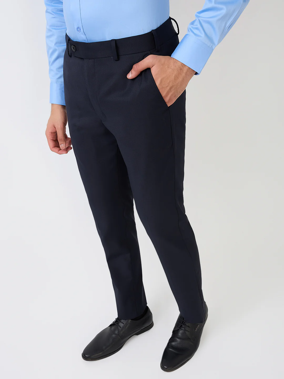 Park Avenue Men Blue Structure Slim Fit Wool Blend Trouser - Image 2