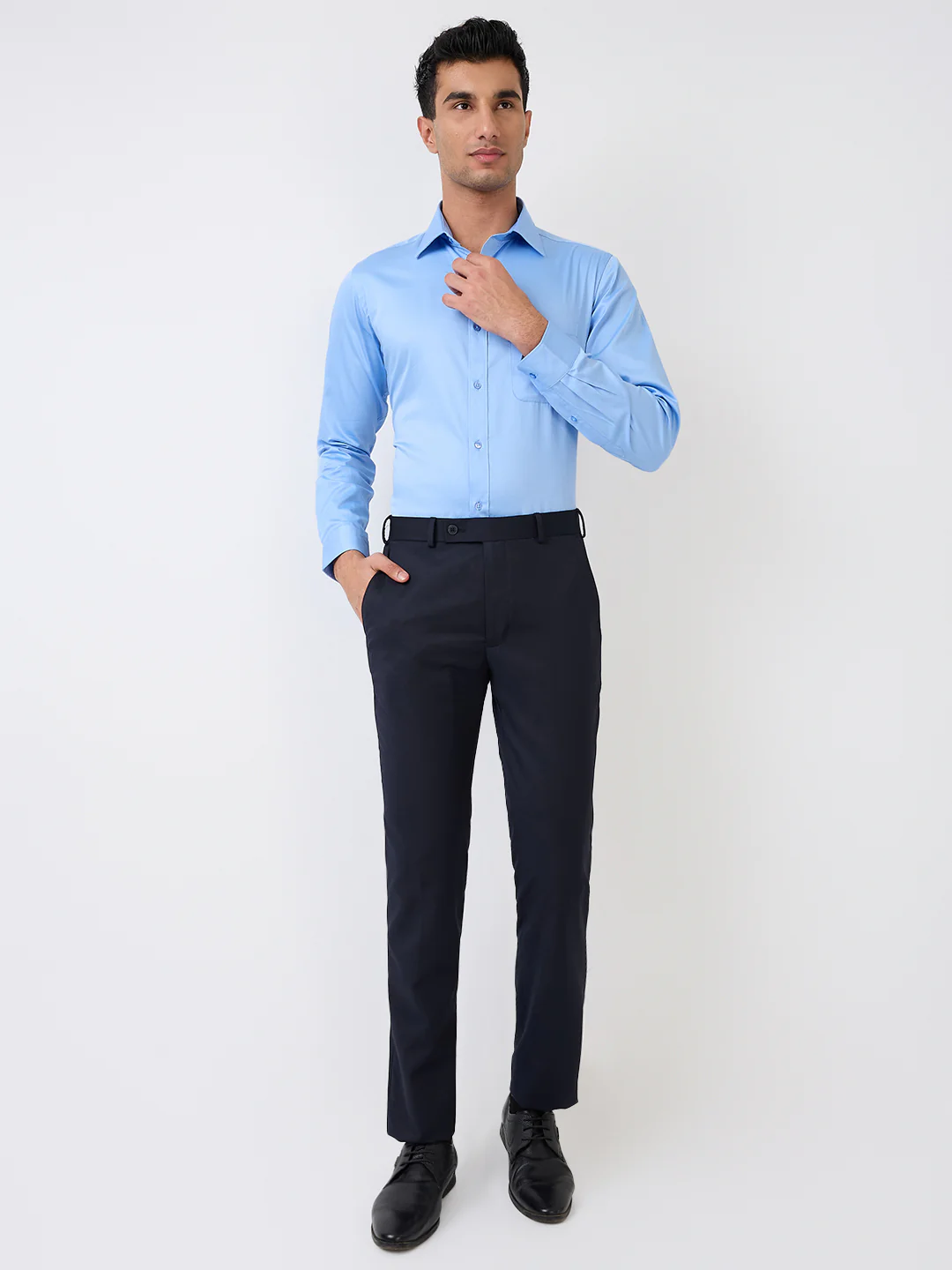 Park Avenue Men Blue Structure Slim Fit Wool Blend Trouser - Image 5
