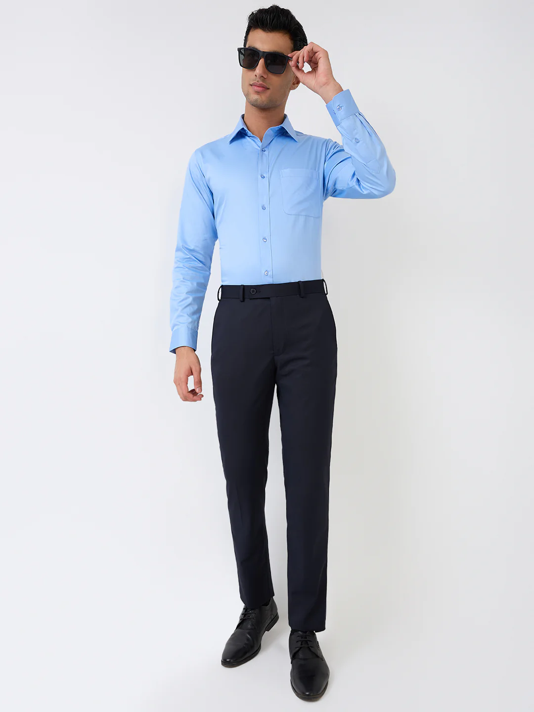 Park Avenue Men Blue Structure Slim Fit Wool Blend Trouser - Image 6