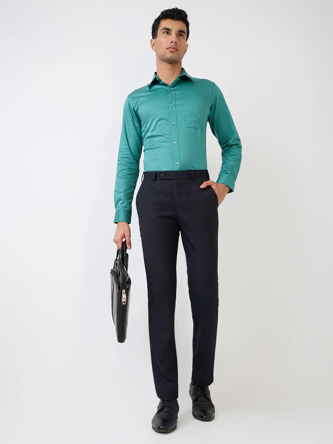 Park Avenue Men Blue Structure Slim Fit Wool Blend Trouser - Image 6