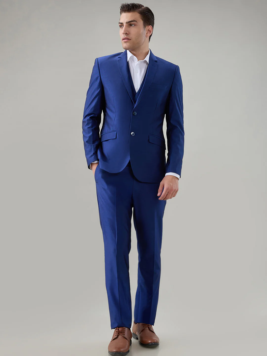 Park Avenue Men Blue Structure Super Slim Fit Terry Blend Suit