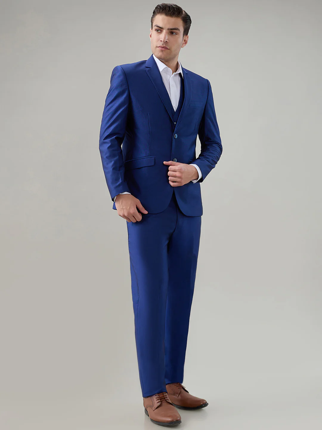 Park Avenue Men Blue Structure Super Slim Fit Terry Blend Suit - Image 2