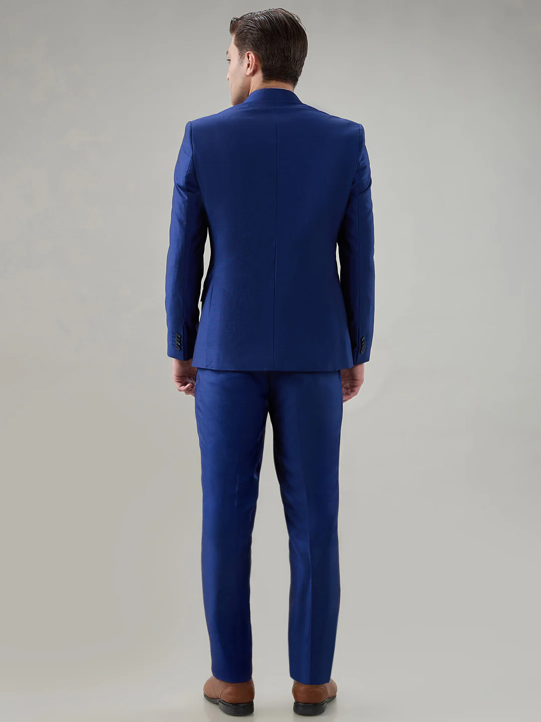 Park Avenue Men Blue Structure Super Slim Fit Terry Blend Suit - Image 4